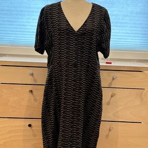 NWT Ace & Jig dress in black with cream short stripes, midi, size L.